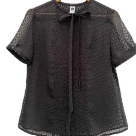 GAP Factory Tops - Gap black swiss dot sheer blouse top, size L large